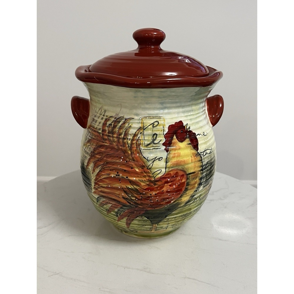 Le Rooster Canister Farmhouse Country Chic Cottagecore‎ Primitive Cookie Jar 10"